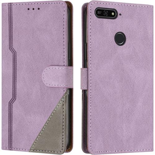 Coque Pour Huawei Y6 2018/Honor 7a/Y6 Prime 2018, Housse Etui Portefeuille Cuir Multifonction, Fermeture Magnétique À Clapet Anti-Choc Flip Case Compatible Avec Huawei Y6 2018/Honor 7a (Pourpre)