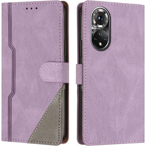 Coque Pour Huawei Honor 50 Pro/Nova 9 Pro, Housse Etui Portefeuille Cuir Multifonction, Fermeture Magnétique À Clapet Anti-Choc Flip Case Compatible Avec Huawei Honor 50 Pro (Pourpre)