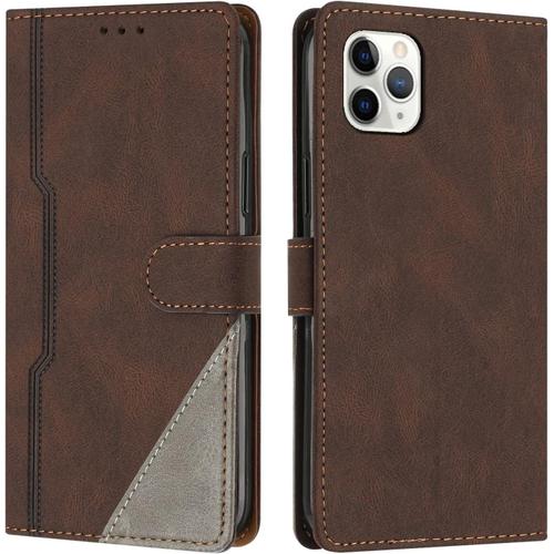 Coque Pour Iphone 11 Pro Max (6,5 Pouces), Housse Etui Portefeuille Cuir Multifonction, Fermeture Magnétique À Clapet Anti-Choc Flip Case Compatible Avec Iphone 11 Pro Max (Marron)