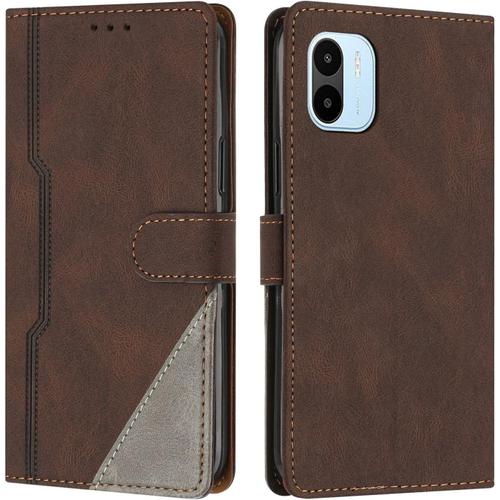 Coque Pour Xiaomi Redmi A1, Housse Etui Portefeuille Cuir Multifonction, Fermeture Magnétique À Clapet Anti-Choc [Fonction Support] Flip Case Compatible Avec Xiaomi Redmi A1 (Marron)