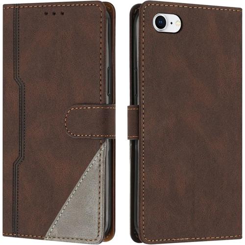 Coque Pour Iphone Se 2020 / Iphone 8 / Iphone 7 (4,7 Pouces), Housse Etui Portefeuille Cuir Multifonction, Fermeture Magnétique À Clapet Anti-Choc Flip Case Pour Iphone 8/7/Se 2020 (Marron)