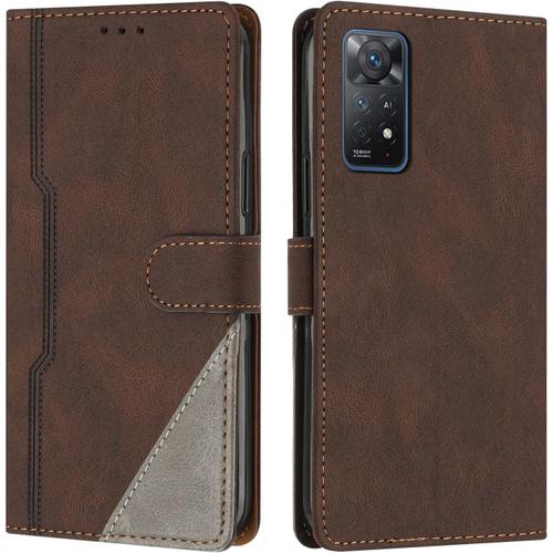 Coque Pour Xiaomi Redmi Note 11 Pro 4g/Note 11 Pro 5g/Note 11 Pro Plus, Housse Etui Portefeuille Cuir Multifonction, Fermeture Magnétique À Clapet Flip Case Pour Redmi Note 11 Pro 4g (Marron)