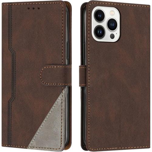 Coque Pour Iphone 14 Pro Max (6,7 Pouces), Housse Etui Portefeuille Cuir Multifonction, Fermeture Magnétique À Clapet Anti-Choc [Fonction Support] Flip Case Pour Iphone 14 Pro Max (Marron)