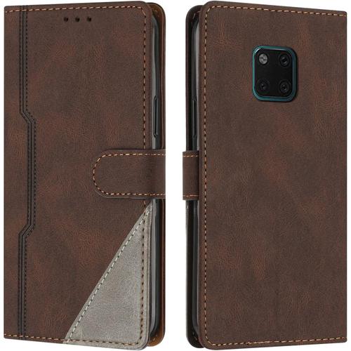 Coque Pour Huawei Mate 20 Pro, Housse Etui Portefeuille Cuir Multifonction, Fermeture Magnétique À Clapet Anti-Choc [Fonction Support] Flip Case Compatible Avec Huawei Mate 20 Pro (Marron)