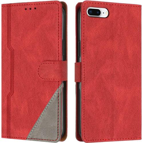 Coque Pour Iphone 6s Plus/Iphone 6 Plus (5,5 Pouces), Housse Etui Portefeuille Cuir Multifonction, Fermeture Magnétique À Clapet Anti-Choc Flip Case Pour Iphone 6s Plus/6 Plus (Rouge)