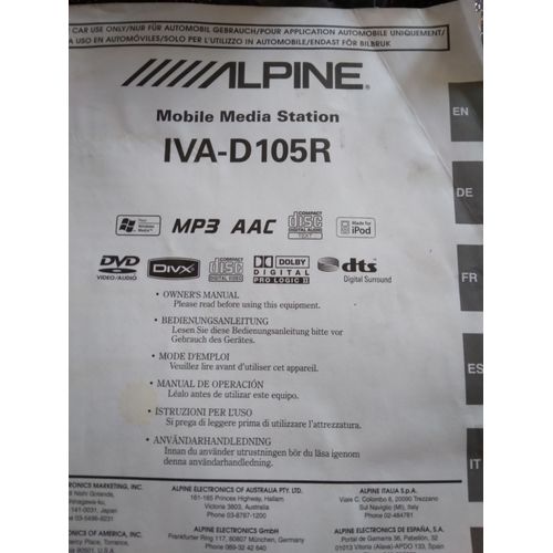 Radio voiture Alpine IVA-D105R Avec ecran
