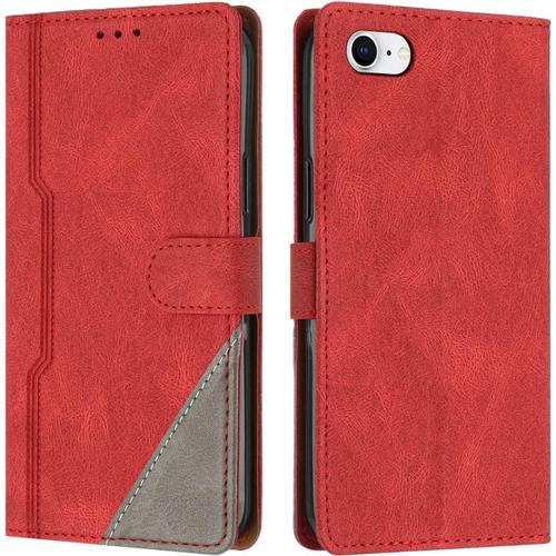 Coque Pour Iphone 6s / Iphone 6 (4,7 Pouces), Housse Etui Portefeuille Cuir Multifonction, Fermeture Magnétique À Clapet Anti-Choc [Fonction Support] Flip Case Pour Iphone 6s/6 (Rouge)