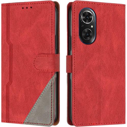 Coque Pour Huawei Honor 50 Se/Nova 9 Se 4g/Nova 9 Se 5g, Housse Etui Portefeuille Cuir Multifonction, Fermeture Magnétique À Clapet Anti-Choc Flip Case Compatible Avec Huawei Honor 50 Se (Rouge)