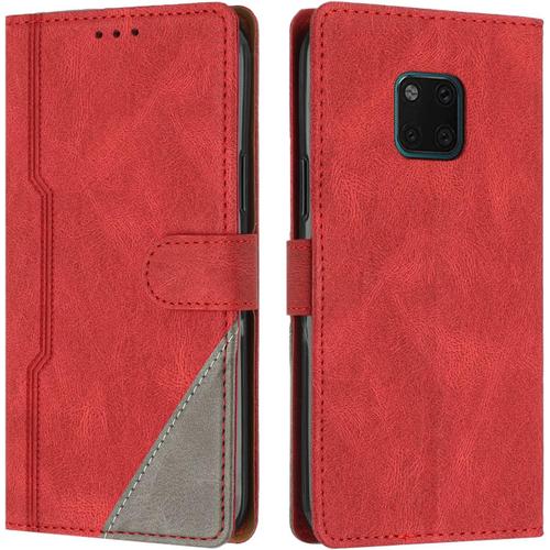 Coque Pour Huawei Mate 20 Pro, Housse Etui Portefeuille Cuir Multifonction, Fermeture Magnétique À Clapet Anti-Choc [Fonction Support] Flip Case Compatible Avec Huawei Mate 20 Pro (Rouge)