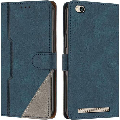 Coque Pour Xiaomi Redmi 5a, Housse Etui Portefeuille Cuir Multifonction, Fermeture Magnétique À Clapet Anti-Choc [Fonction Support] Flip Case Compatible Avec Xiaomi Redmi 5a (Bleu)