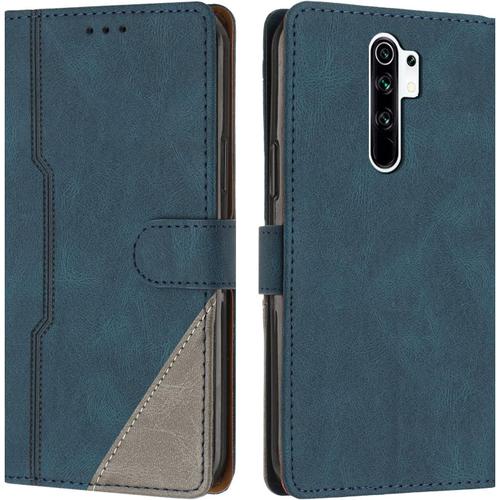 Coque Pour Xiaomi Redmi Note 8 Pro, Housse Etui Portefeuille Cuir Multifonction, Fermeture Magnétique À Clapet Anti-Choc [Fonction Support] Flip Case Compatible Avec Redmi Note 8 Pro (Bleu)