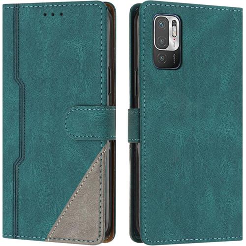 Coque Pour Xiaomi Redmi Note 10 5g/Poco M3 Pro 5g/Note 10t 5g, Housse Etui Portefeuille Cuir Multifonction, Fermeture Magnétique À Clapet Anti-Choc Flip Case Pour Redmi Note 10 5g (Vert)