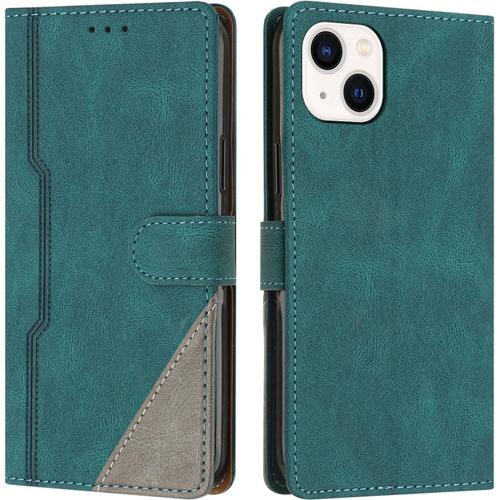 Coque Pour Iphone 13 Mini (5,4 Pouces), Housse Etui Portefeuille Cuir Multifonction, Fermeture Magnétique À Clapet Anti-Choc [Fonction Support] Flip Case Compatible Avec Iphone 13 Mini (Vert)