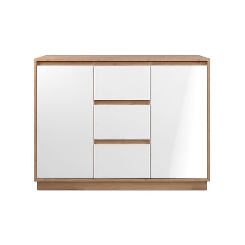 Buffet 2 Portes Et 3 Tiroirs L117 Cm - Chêne Artisan / Blanc Brillant