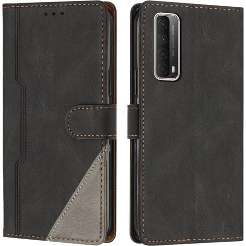 Coque Pour Huawei P Smart 2021/Y7a 2020/Enjoy 20 Se/Honor 10x Lite, Housse Etui Portefeuille Cuir Multifonction, Fermeture Magnétique À Clapet Flip Case Pour Huawei P Smart 2021/Y7a 2020 (Noir)