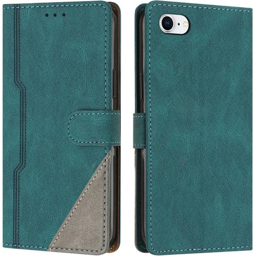 Coque Pour Iphone Se 2020 / Iphone 8 / Iphone 7 (4,7 Pouces), Housse Etui Portefeuille Cuir Multifonction, Fermeture Magnétique À Clapet Anti-Choc Flip Case Pour Iphone 8/7/Se 2020 (Vert)