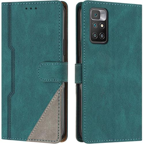 Coque Pour Xiaomi Redmi 10/10 Prime/Redmi 10 2022/10 Power 2022, Housse Etui Portefeuille Cuir Multifonction, Fermeture Magnétique À Clapet Anti-Choc Flip Case Pour Redmi 10/10 Prime (Vert)