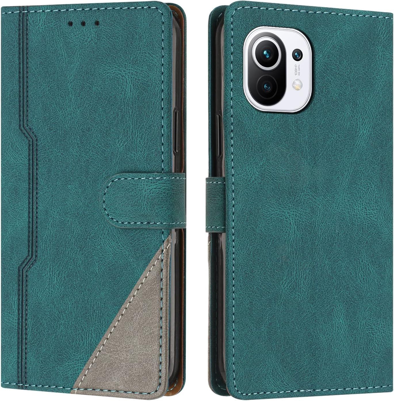 Coque Pour Xiaomi Mi 11 Lite 5g / 5g Ne / 4g, Housse Etui Portefeuille Cuir Multifonction, Fermeture Magnétique À Clapet Anti-Choc Flip Case Compatible Avec Mi 11 Lite 5g/5g Ne/4g (Vert)