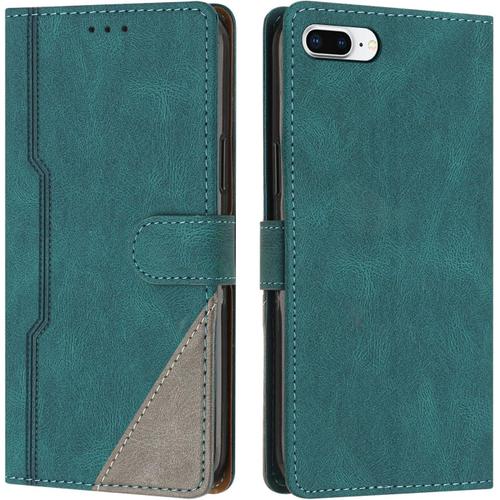 Coque Pour Iphone 6s Plus/Iphone 6 Plus (5,5 Pouces), Housse Etui Portefeuille Cuir Multifonction, Fermeture Magnétique À Clapet Anti-Choc Flip Case Pour Iphone 6s Plus/6 Plus (Vert)