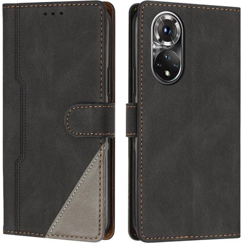 Coque Pour Huawei Honor 50 Pro/Nova 9 Pro, Housse Etui Portefeuille Cuir Multifonction, Fermeture Magnétique À Clapet Anti-Choc Flip Case Compatible Avec Huawei Honor 50 Pro (Noir)