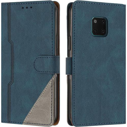 Coque Pour Huawei Mate 20 Pro, Housse Etui Portefeuille Cuir Multifonction, Fermeture Magnétique À Clapet Anti-Choc [Fonction Support] Flip Case Compatible Avec Huawei Mate 20 Pro (Bleu)