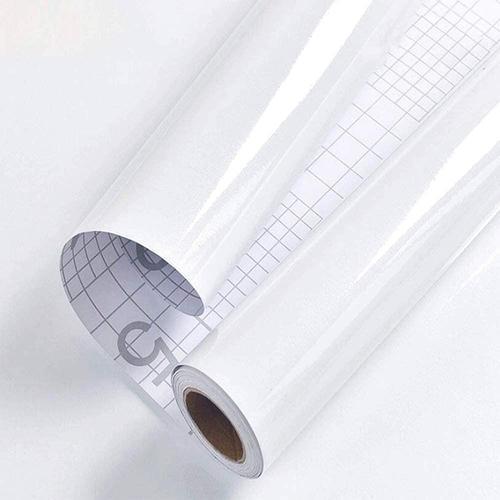 Timeet 60x500cm Blanc Papier Adhesif pour Meuble Brillant Imperméable  Decoratif Papier Vinyle Film Plastique Collant Autocollants de Meubles pour