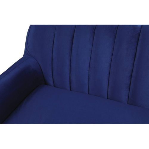 Canapé Fixe En Velours Evans - 195 X 84 X 82 Cm - 3 Places - Bleu Foncé