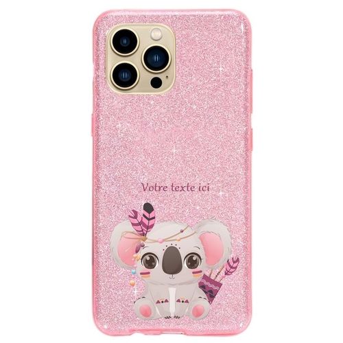 Coque Iphone 14 Pro Paillettes Rose Koala Boho Kawaii