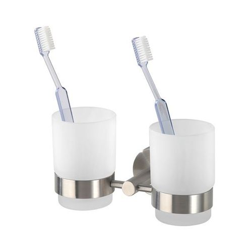 Porte brosse à dent mural - Bosio - Double - Acier et verre satiné - Mat WENKO