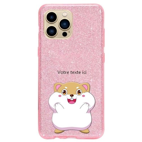 Coque Iphone 14 Pro Paillettes Rose Hamster Kawaii