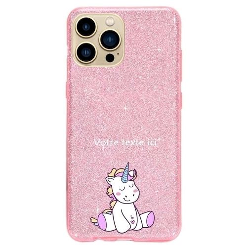 Coque Iphone 14 Pro Paillettes Rose Licorne Enjoy Personnalisee