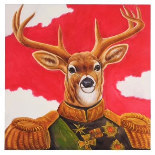 Tableau À L'huile, Cerf, Peint À La Main À 100%, Toile De Décoration Murale Xl   100x100cm