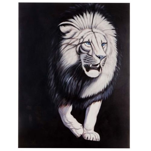 Tableau À L'huile, Tigre Blanc, Peint À La Main À 100%, Toile De Décoration Murale Xl   120x90cm