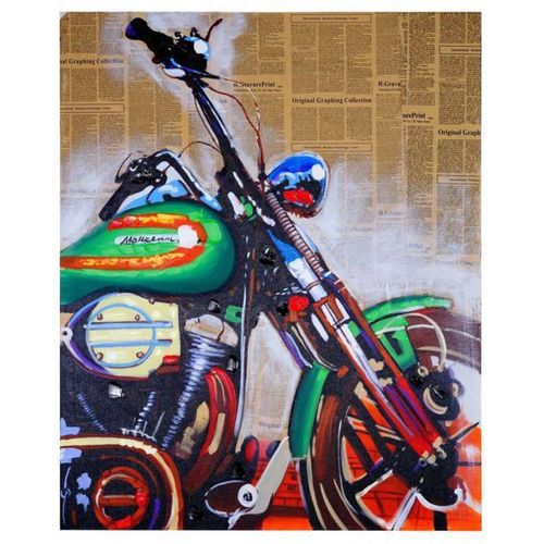 Tableau À L'huile, Moto, Peint À La Main À 100%, Toile De Décoration Murale Xl   100x80cm