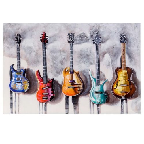 Tableau À L'huile 3d, Guitares, Peint À La Main À 100%, Toile De Décoration Murale Xl   120x80cm
