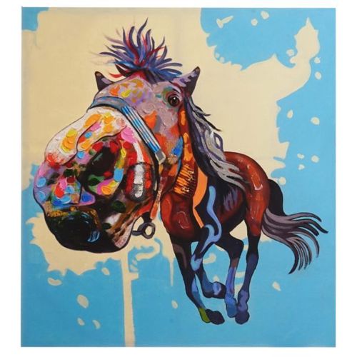 Tableau À L'huile 3d, Cheval, Peint À La Main À 100%, Toile De Décoration Murale Xl   100x90cm