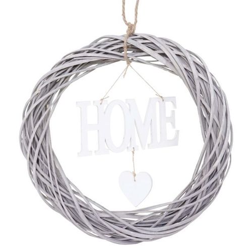 Décor de porte Home, rond, couronne de décoration, bois Ø 40cm blanc / gris