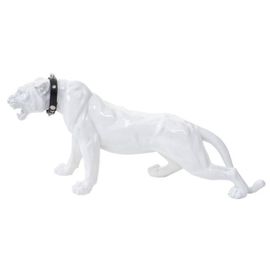 Figure De Décoration Léopard, 59cm, Sculpture, Polyrésine   Blanc Brillant, Avec Collier