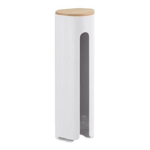 Distributeur Coton Démaquillant Laresa, Range Coton Démaquillant, Fixation Adhésive, Bambou, Plastique - Bambou, 8x25x6,5 Cm, Blanc 