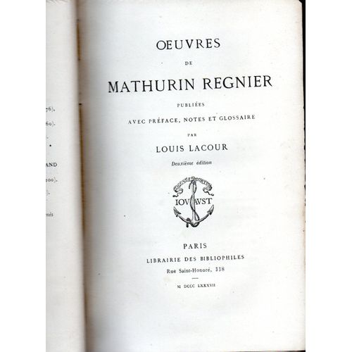 Oeuvres De Mathurin Régnier Louis Lacour