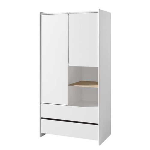Vipack Kiddy Armoire 2 Portes 2 Tiroirs Pin Massif Laqu Blanc