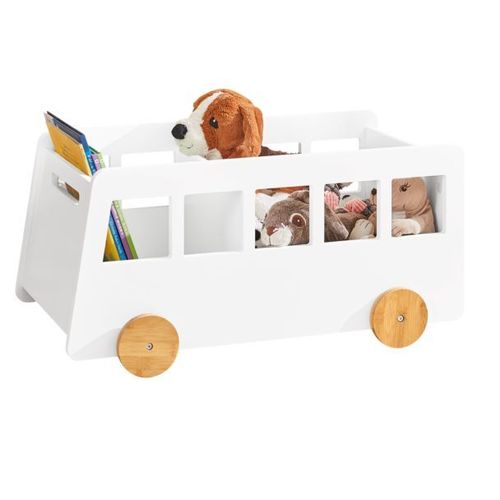 Sobuy Kmb41-W Chariot Bibliothèque Pour Enfants, Coffre À Roulettes, Organisateur Pour Jouets Et Livres À 2 Compartiments Avec Roues Pour Chambre D'enfant, Blanc