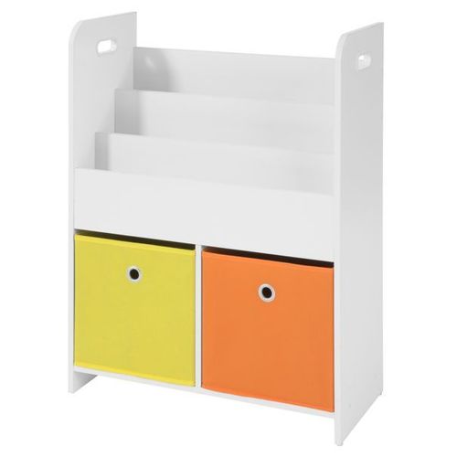 Sobuy® Kmb27-W Bibliothèque Meuble De Rangement Pour Livres Et Jouets Étagère Enfant Étagère À Livres Étagère De Rangement Jouets Pour Enfants Avec 3 Compartiments Et 2 Paniers Amovibles