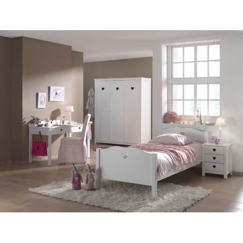 Vipack Amori Lit Simple + Table De Chevet + Bureau + Armoire 3 Portes