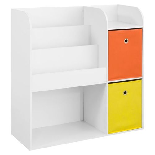 Sobuy Kmb37-W Étagère De Rangement Pour Livres Et Jouets Enfant Bibliothèque Étagère À Livres Meuble De Rangement Multifonctionnel Avec 2 Paniers