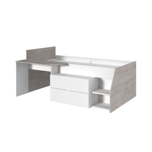 Lit Gisele Avec Bureau Et Rangements Inclus - 90 X 200 Cm - Blanc Et Chêne
