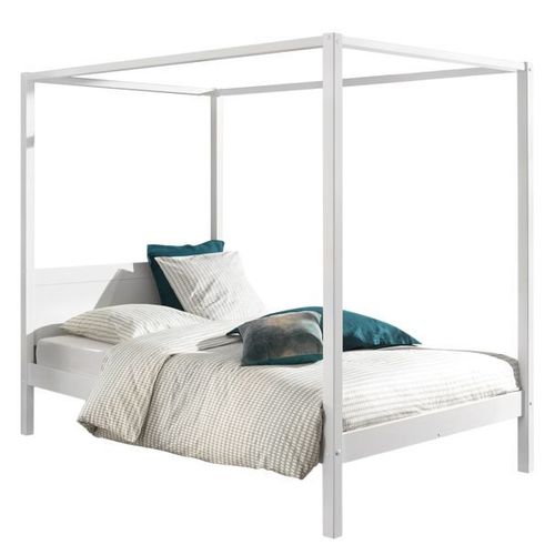 Vipack Lit Baldaquin Avec Sommier Lattes 140 X 200 Cm Blanc