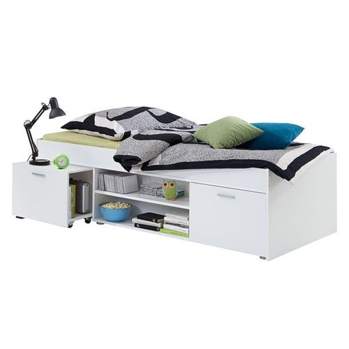 Lit Avec Chevet Et Rangements Alora - 90 X 200 Cm - Blanc