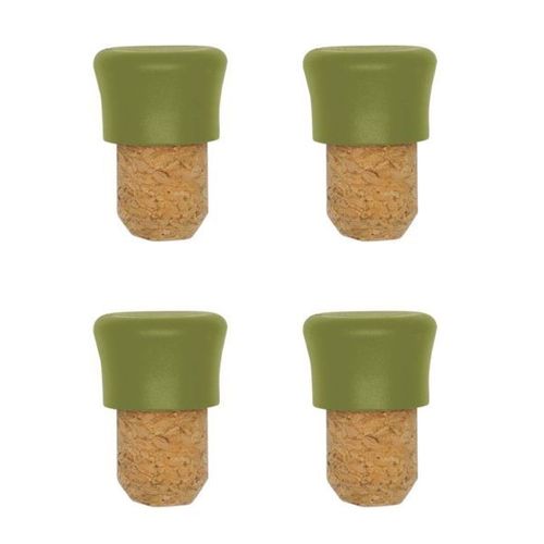 Fackelmann 687074 Lot De 4 Bouchons En Liège, Bouchons À Bouteille En Liège Et Plastique, Vert, Plastique Bio, Acier Inoxydable, 2,5x4cm