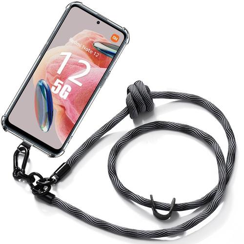 Coque Lanière Pour Xiaomi Redmi Note 12 5g Antichoc Anti-Rayures Avec Lanière Détachable Gris - E.F.Connection